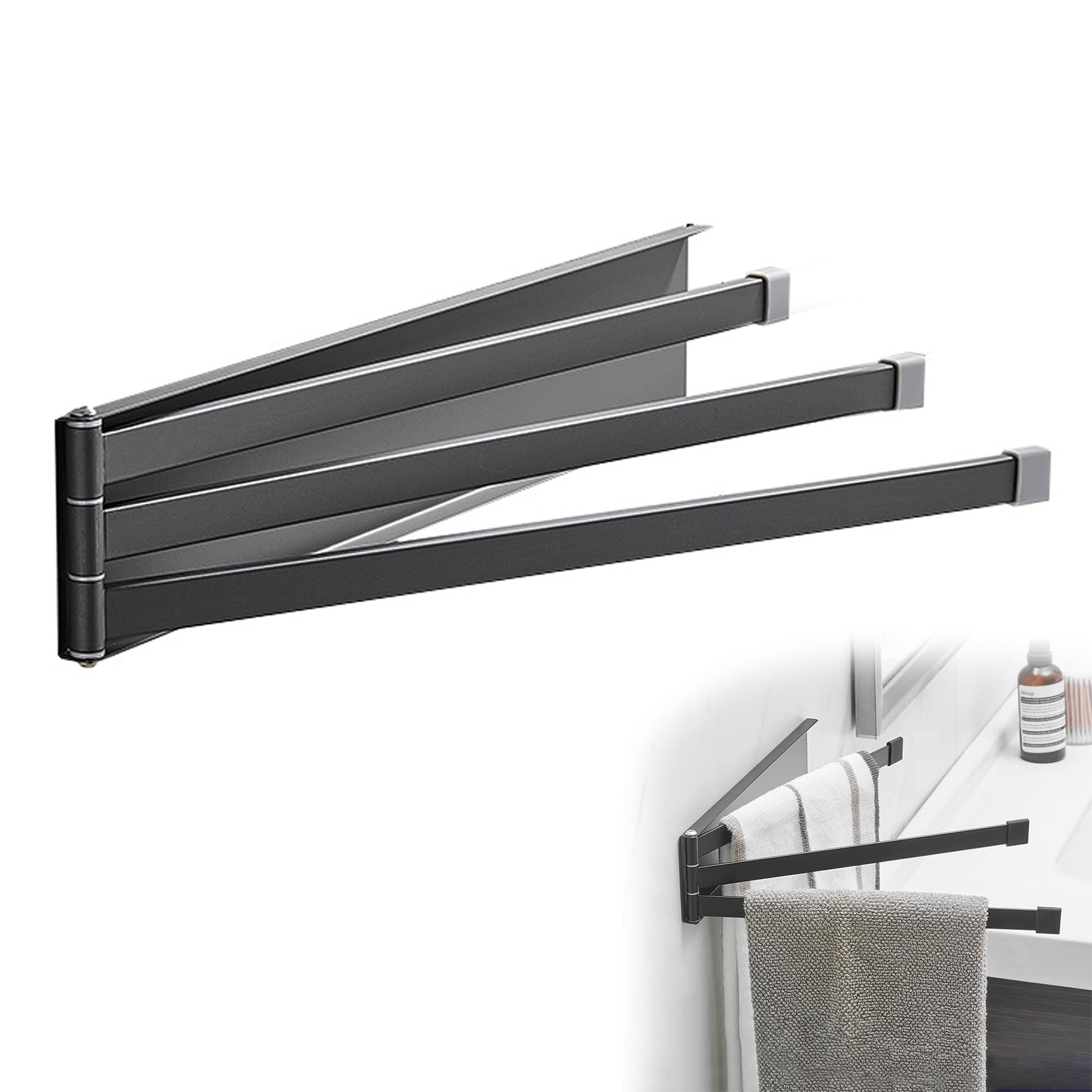 Guest Towel Holder, Towel Rack, No Drilling, Required, Wall-Mounted Three-Arm Guest Towel Holder with Three Swivel Rods