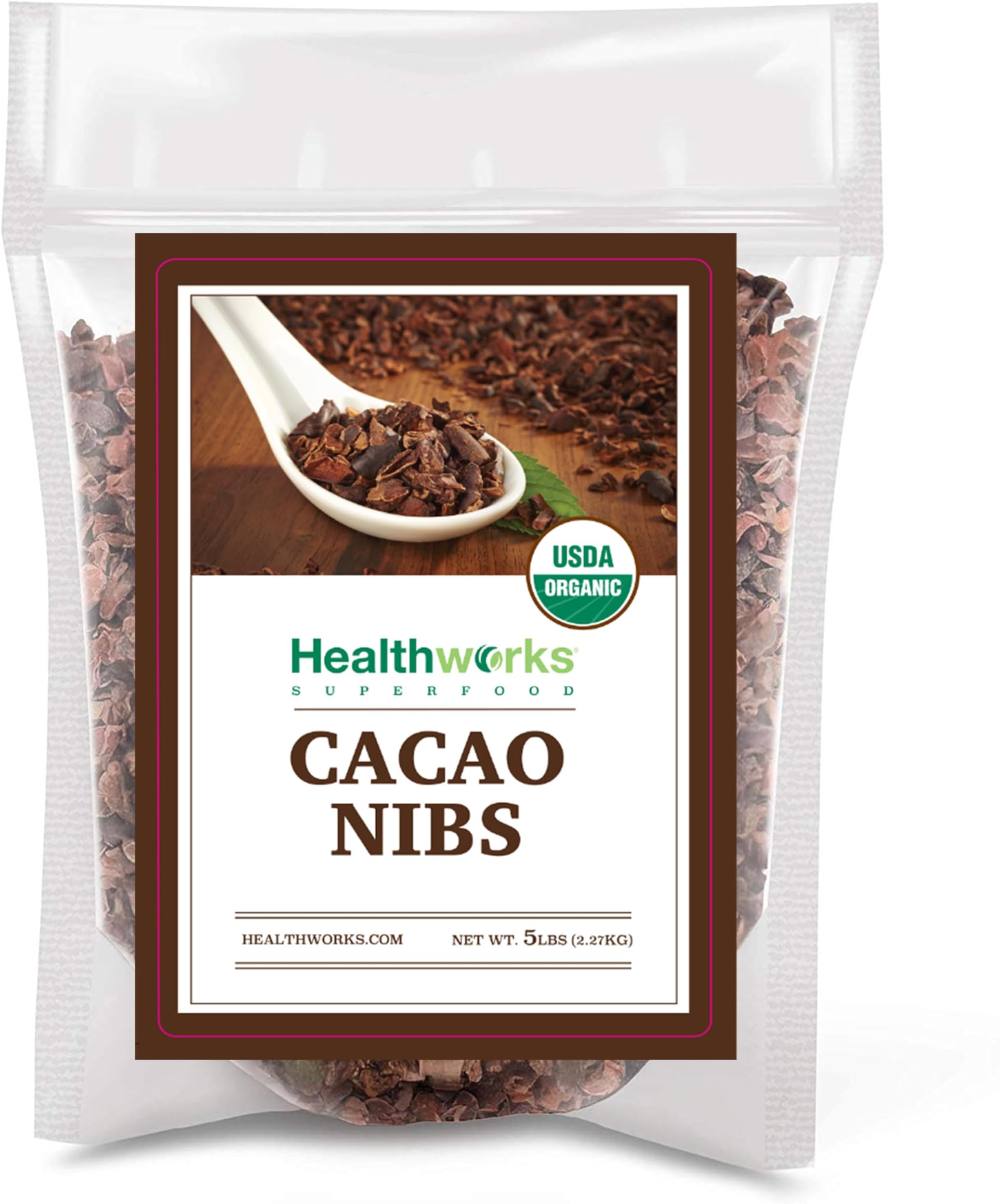 Cacao Nibs Organic - 80 Oz / 5 Lb - Criollo Bean - Raw Unsweetened Chocolate Substitute - Certified Organic - Keto, Vegan & Non-GMO - Antioxidant