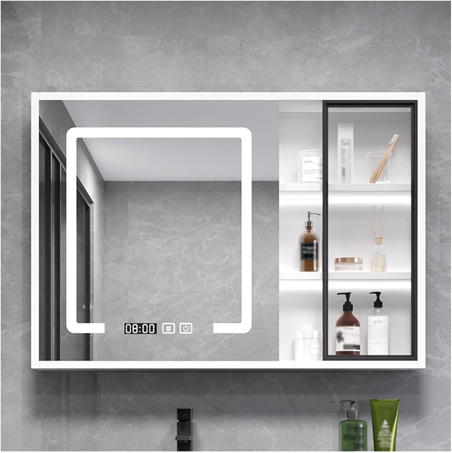 FGXHHS Illuminated Wall-Mounted Cabinet with Defogging Feature, Ample Storage for Bedrooms and Hallways, Stylish Functional Design Modern Spaces