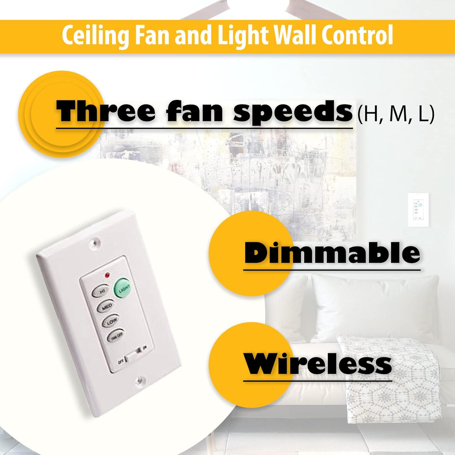 Best Cyber Deals 🔥 Ciata Lighting Wireless Ceiling Fan and Light Wall Control with 3 Fan Speed and Light Dimmer – 3 Pack