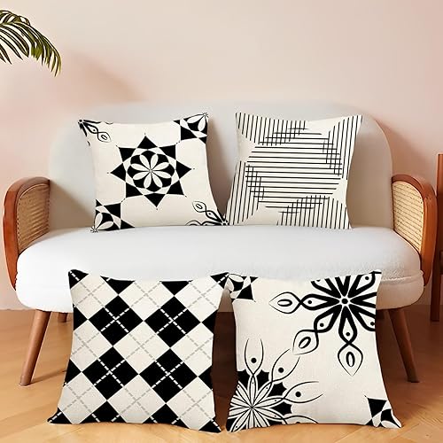 Miniatura 6 de ZLWX LIFE Juego de 4 fundas de almohada geométricas modernas de 16 x 16 pulgadas, fundas de almohada decorativas abstractas, fundas de almohada