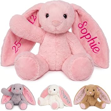 Baosity Custom Embroidered Plush Bunny with Name, Bunny Stuffed Animal, Personalised Baby Toys Plush, 1 Year Old Girl Gifts Toys, Birthday Easter for Girls Toddlers Newborn