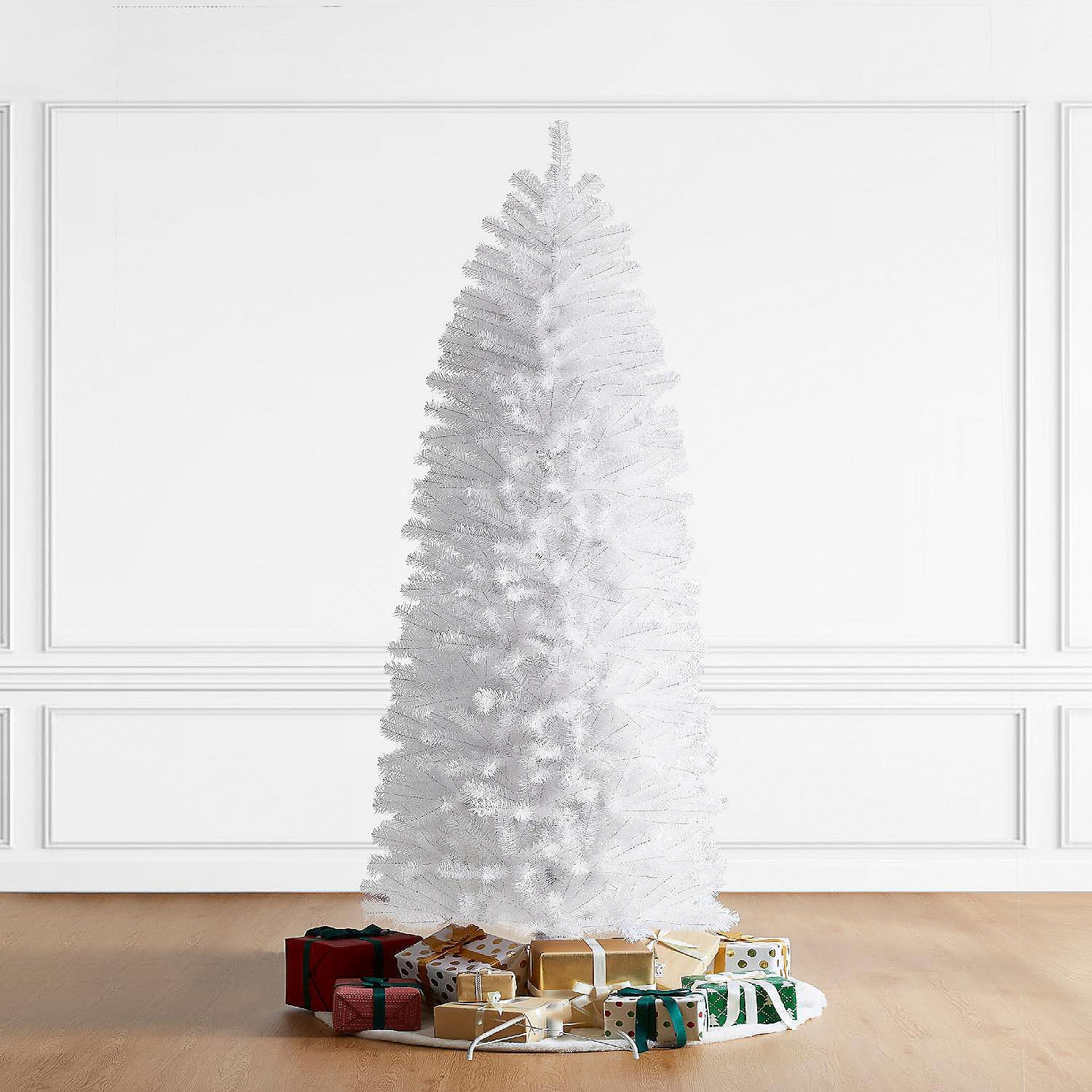 Gulnar.Exporting 7.5ft White Pencil Tinsel Artificial Christmas Tree