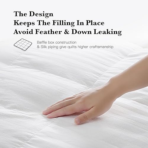 Miniatura 5 de Lujoso edredón de plumón esponjoso blanco de 5 estrellas, tamaño Queen, relleno de edredón cálido para todas las estaciones, potencia de relleno de