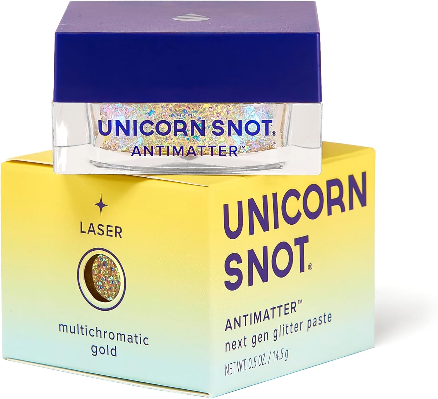 Unicorn Snot Antimatter Color-Shifting Glitter Paste – Plastic-Free Iridescent Body Glitter, Vegan & Cruelty-Free, Sweat-Proof Face & Body Paint, 0.5 oz – Laser (Yellow to Orange)