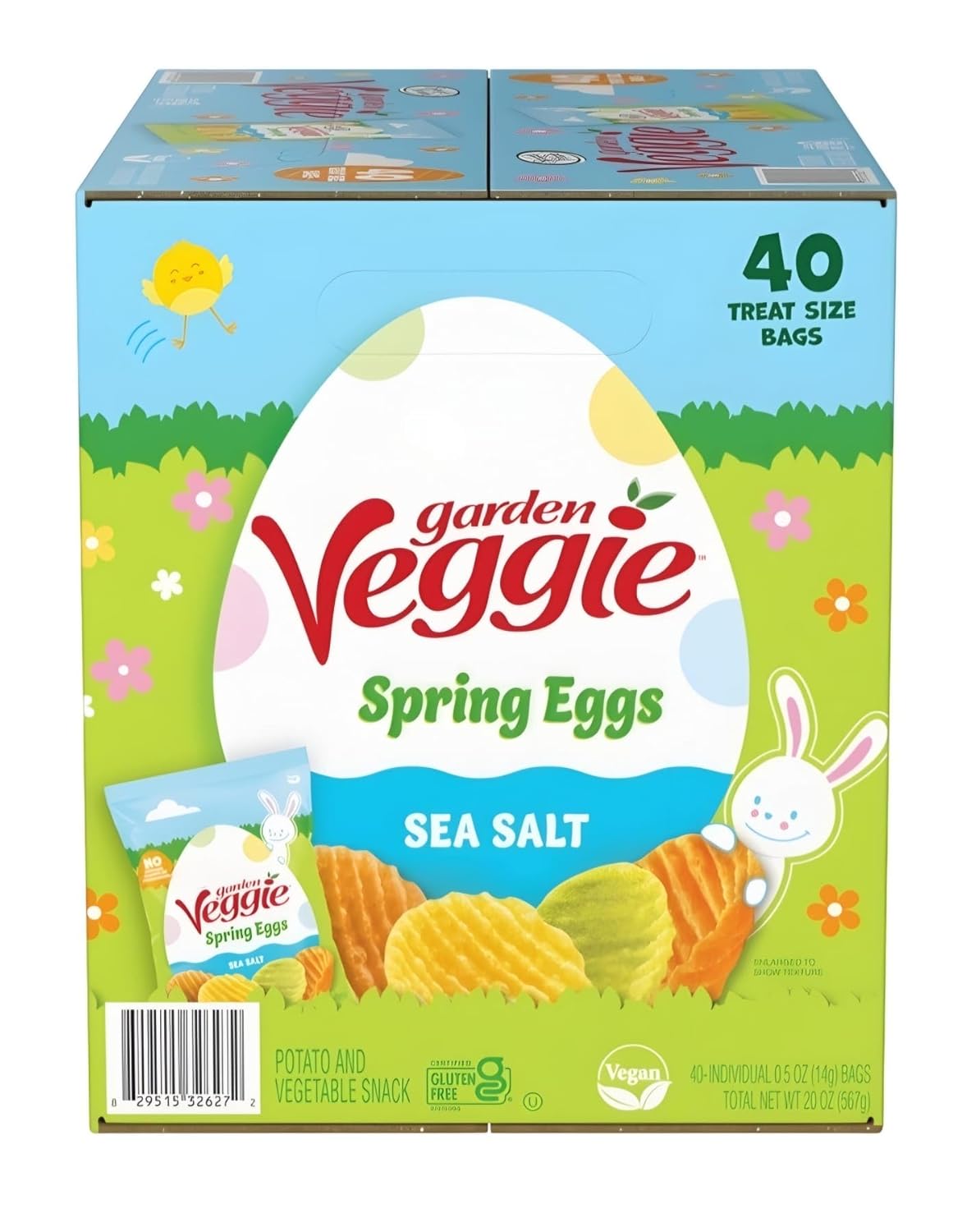 Spring Eggs Veggie Chips Snack Pack, 40 Count, 0.5 oz Bags, Sea Salt Flavor, No Artificial Preservatives