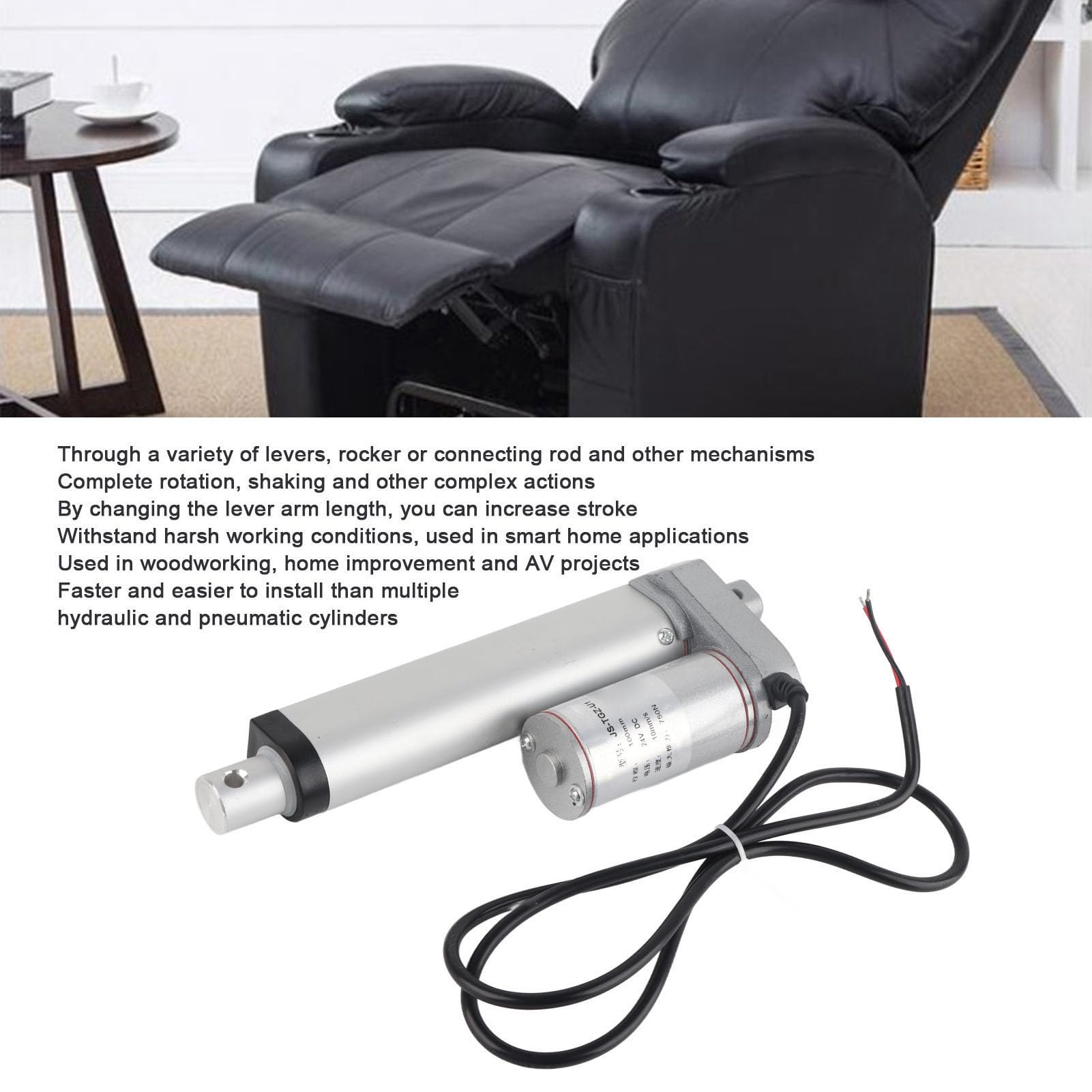 Actuador Lineal eléctrico JS~TGZ~U1 de 100 mm, 24 V, 30 W, 750 N, con Control Remoto para Cabezal de cámara (Solo actuador)