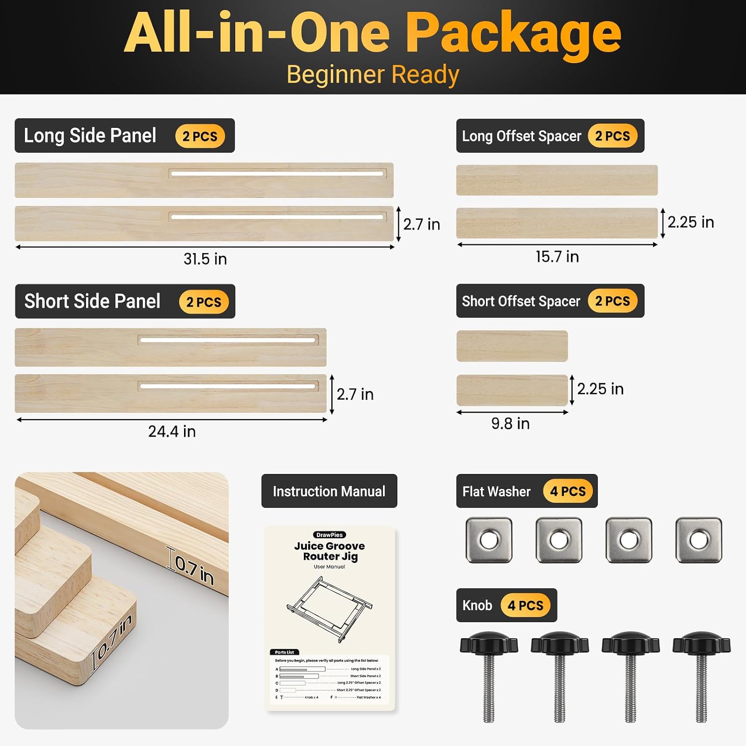 Juice Groove Router Jig, Adjustable Woodworking Jigs for Cutting Boards up to 30"x23", 3/4" Groove Maker with Offset Spacers, DIY Beginner-Friendly
