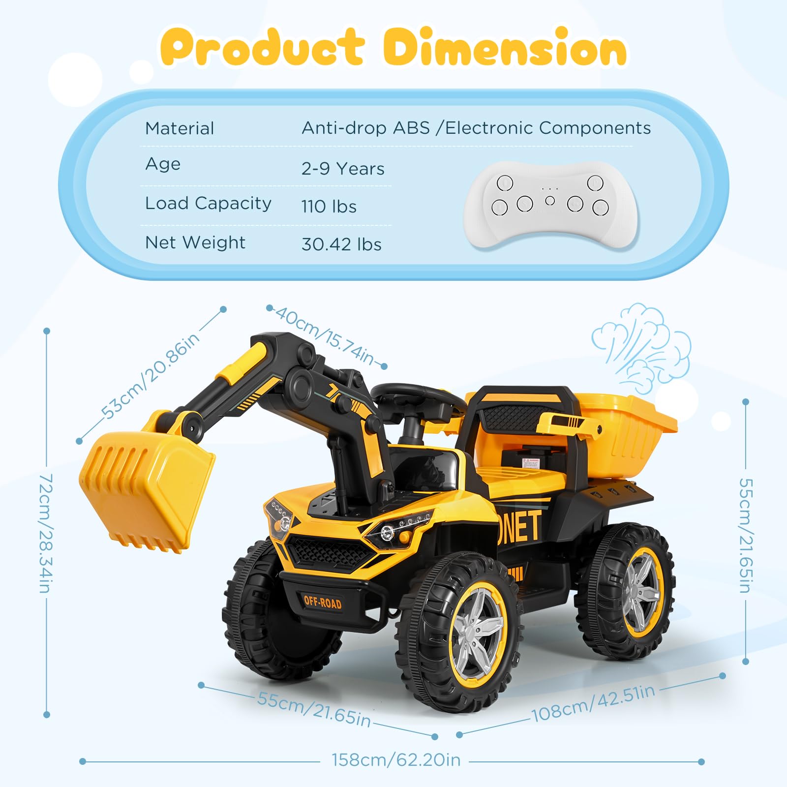 Kinder Elektroauto,Vollautomatischer Bagger,24V 7ah, mit 2.4G Fernbedienung,Kinderauto Kinderfahrzeug,Elektrofahrzeuge für ab 3 Jahre,Maximale Tragfähigkeit: 50 kg