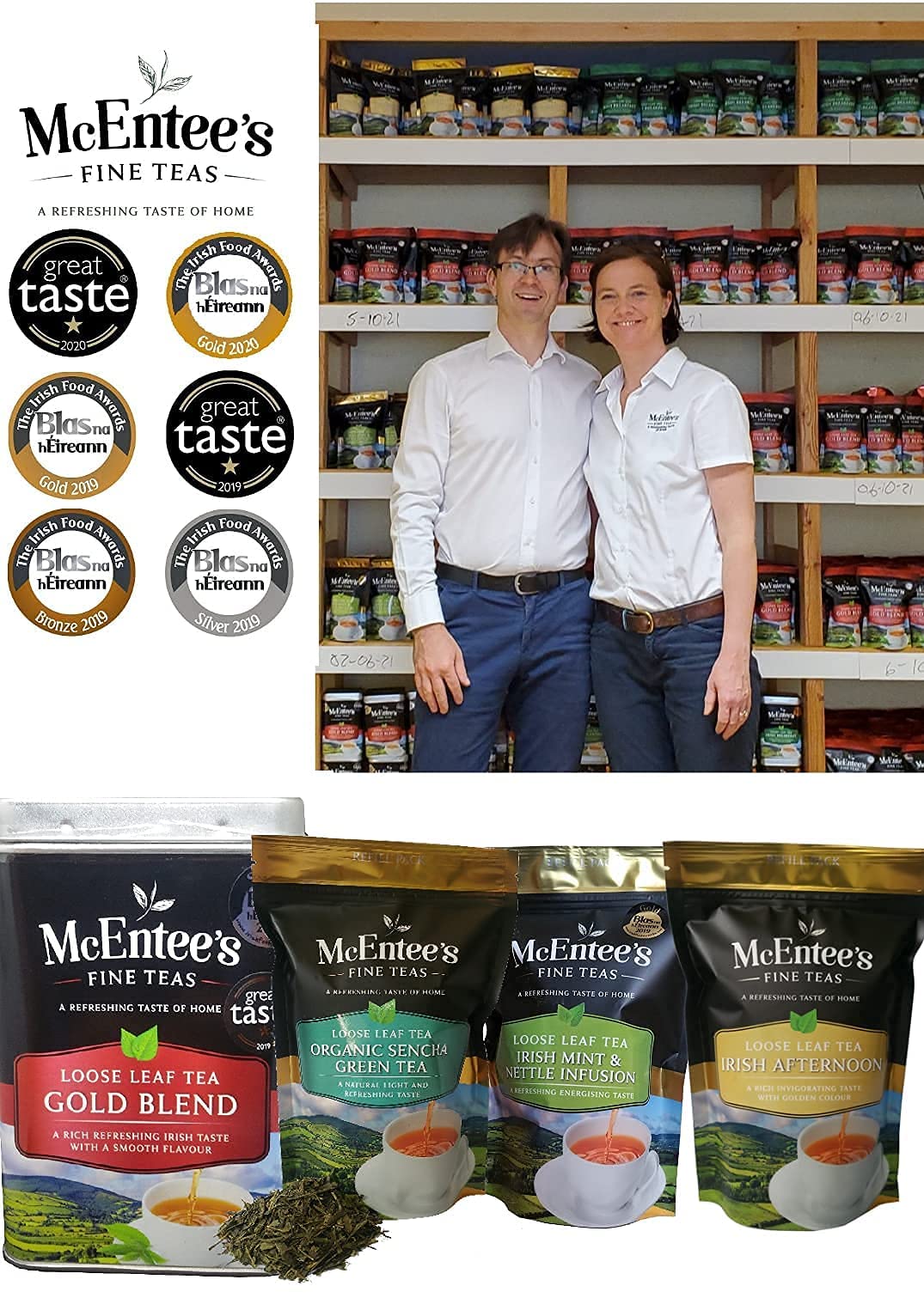 McEntee's Irish Afternoon Loose Tea - Catering 1.35Kg - 600 Cup – BLENDED IN IRELAND, CITRUSY, BRISK & FUL BODIED. A Traditional Irish Blend of Ceylon, Assam and Kenyan Loose Tea’s.