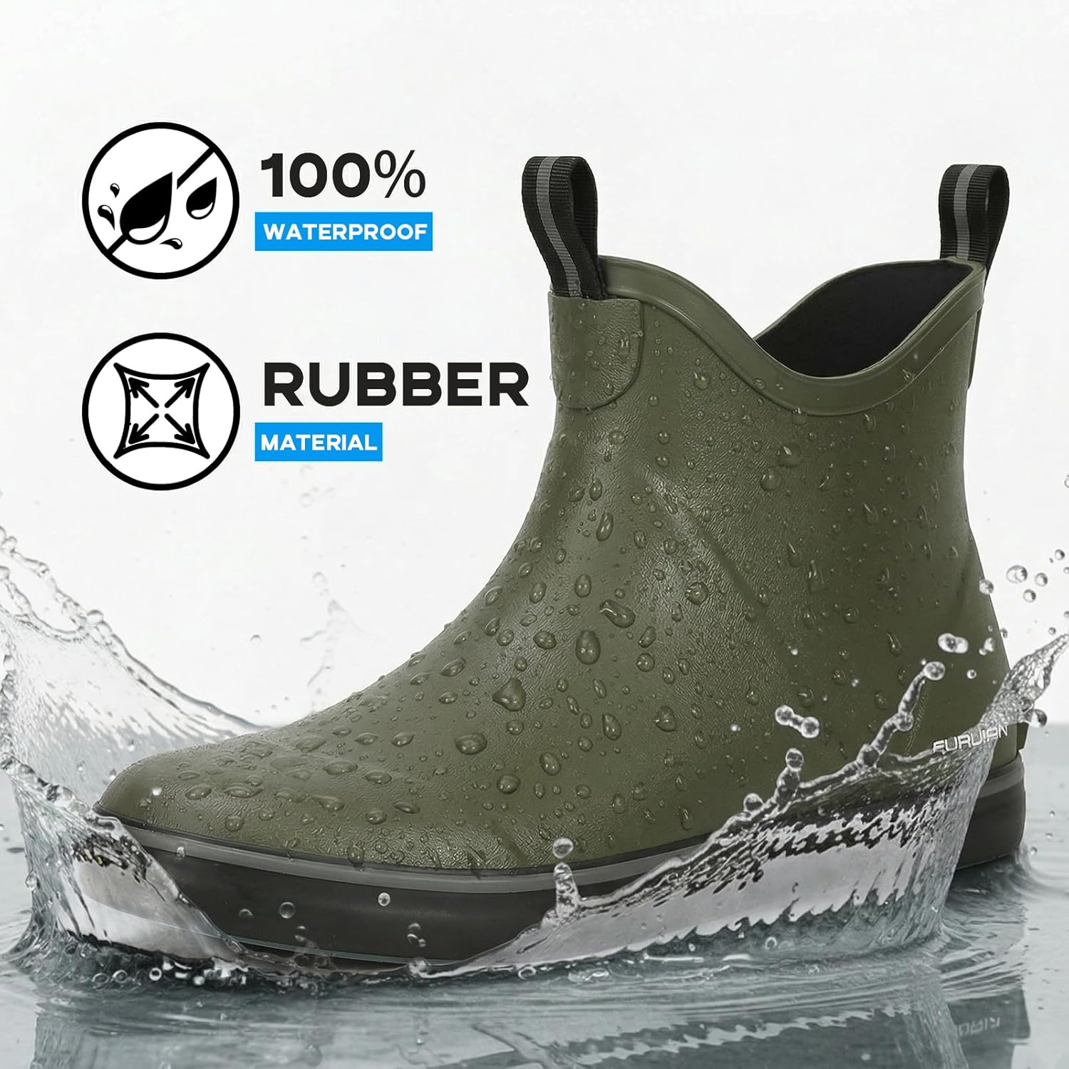 Furuian Men's Deck Boots Waterproof Ankle Rain Boots Outdoor Rubber Fishing Boots for Boating Sailing Anti-Slip Work Booties Garden Boots for Men
