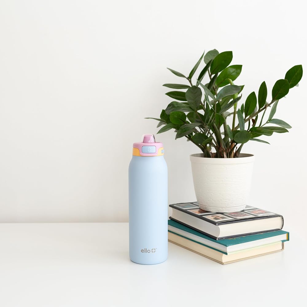 Ello Pop & Fill Stainless Steel Water Bottle with Quick Fill Technology, Double Walled Vacuum Insulated Metal, Leak Proof Locking Lid, Sip & Chug, BPA Free, Holiday Gift for Him Her, 22oz, 32oz, 40oz