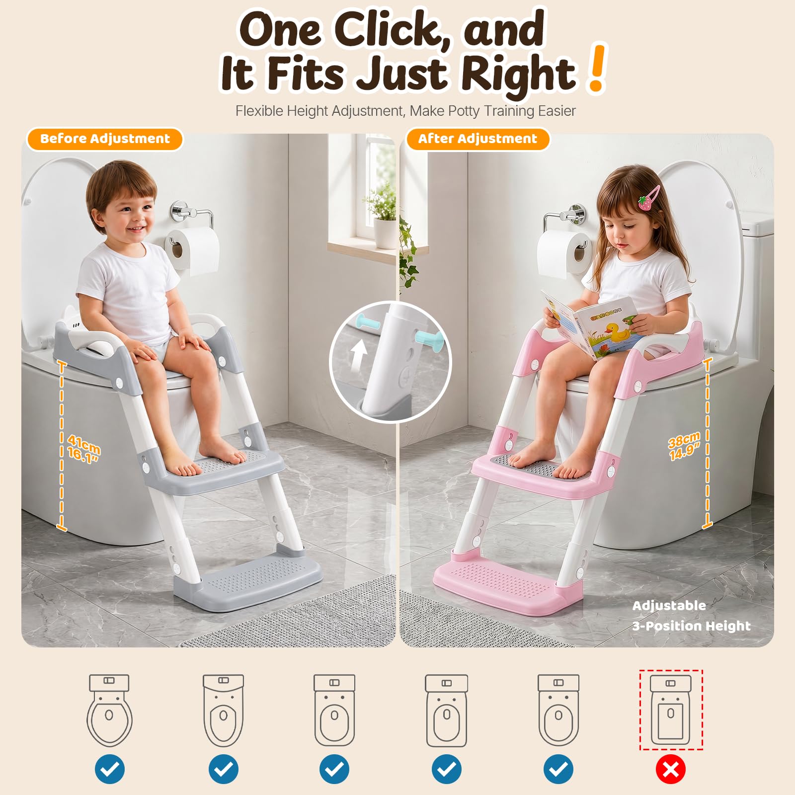 Reducteur Toilette Enfant - Rehausseur Toilette Enfant - Pédale Élargie Et Antidérapante | Facile À Monter Et Ranger | Hauteur Réglable | Anti-Éclaboussures | Poignée, Gris
