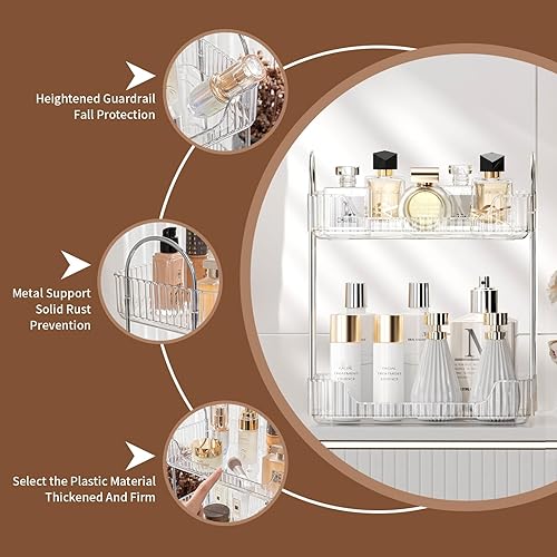 Miniatura 3 de Organizador de tocador transparente de 2 niveles, estante de encimera para cosméticos de baño, artículos de tocador, lociones, perfumes