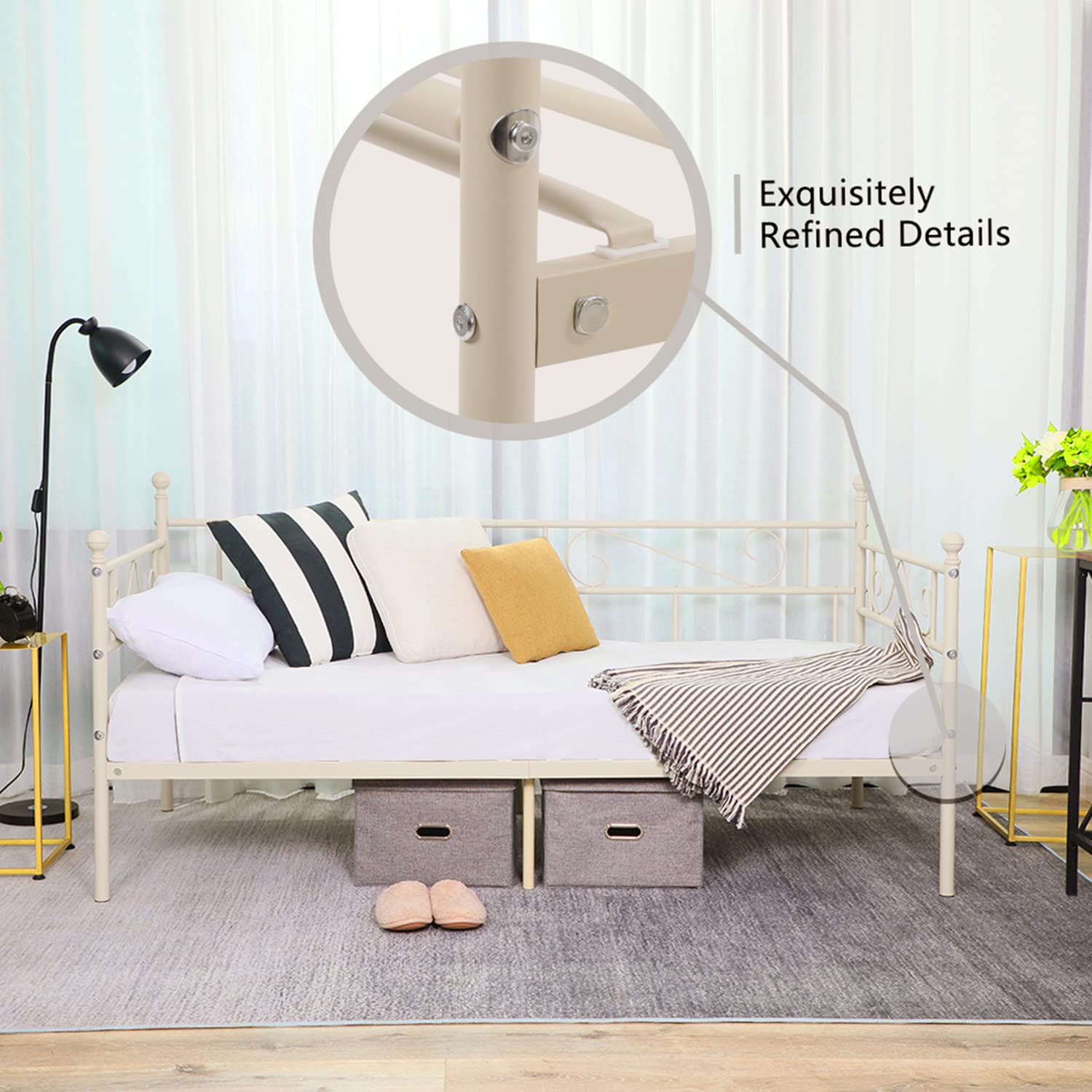 Buy Aingoo Metal Single Day Bed Frame Guest Sofa Bed Daybeds for Living Room Bed Room Frosted