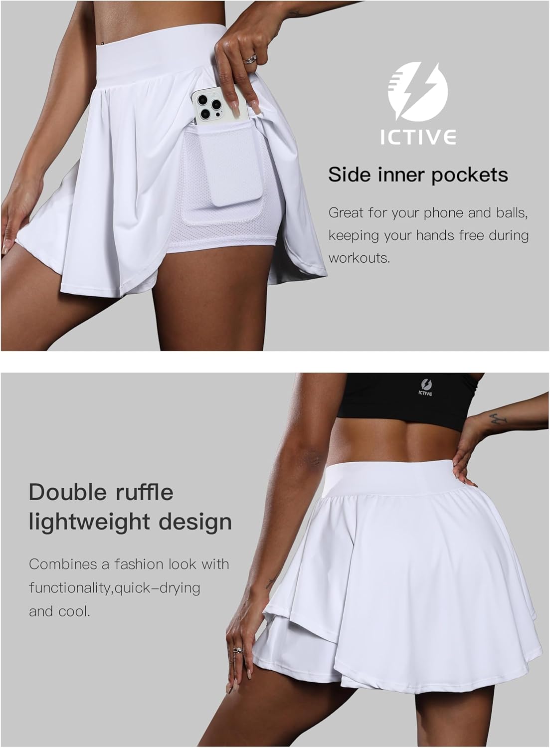 Fihapyli ICTIVE Tennis Skirts for Women with Pockets High Waisted Athletic Golf Skorts Pleated Running Workout Casual - Image 6