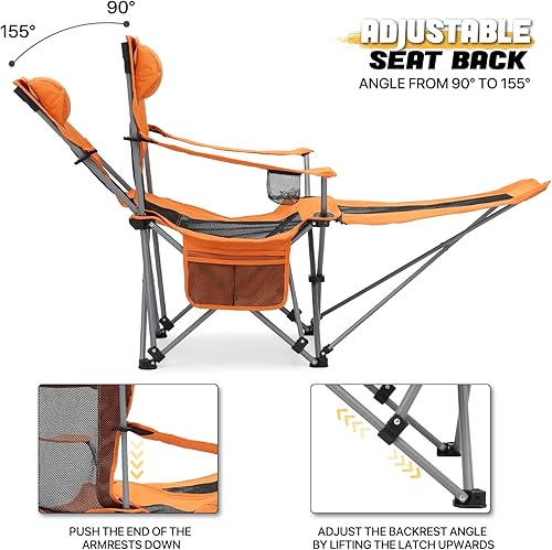 Miniatura 5 de MoNiBloom Silla de campamento reclinable plegable portátil con reposapiés para adultos, al aire libre, playa, senderismo, pesca, sala reclinable,