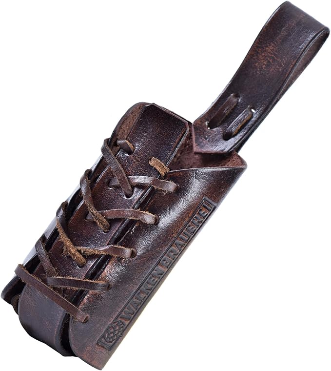 WACKEN BRAUEREI Bierflaschenhalter aus Leder mit geprägtem Logo/Bier-Holster/Flaschenhalter/Dosenhalter/Becherhalter (Braun)