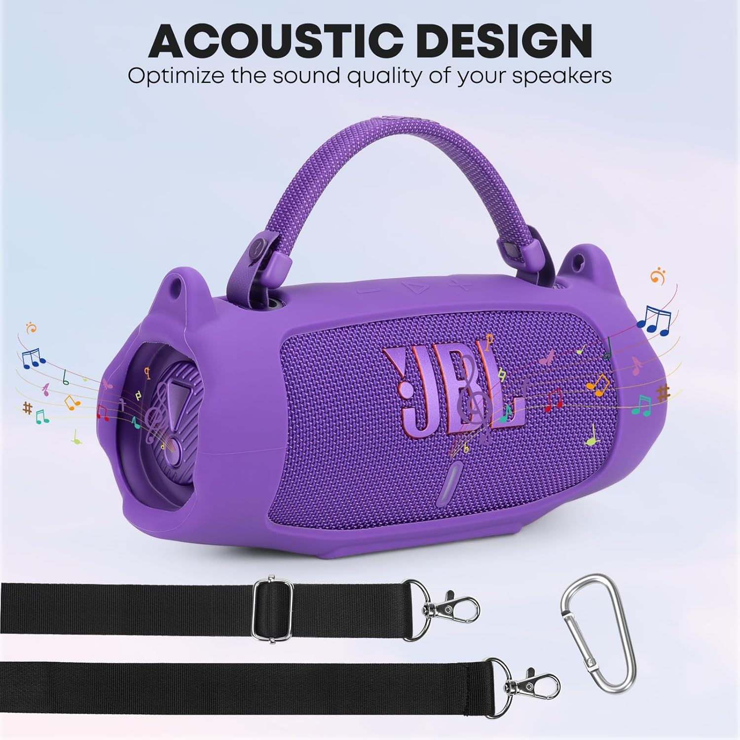 Silicone Cover Case for JBL Charge 6, Protective Cover with Detachable Shoulder Strap & Carabiner Clip, Flexible Soft Cases for JBL Charge 6 Portable Bluetooth Speaker Accessories (Purple Case Only) - Image 2