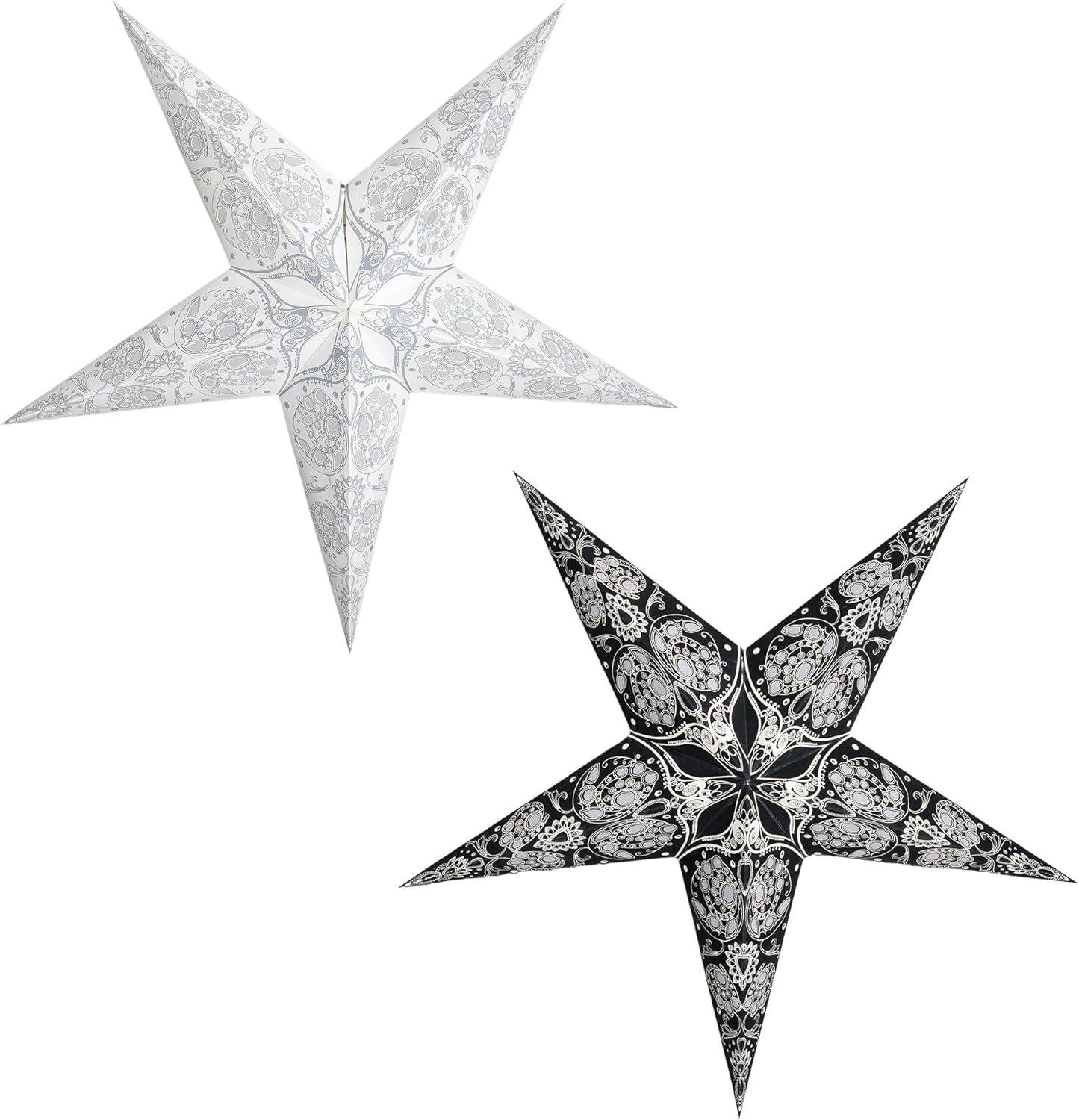 GalaxyArts Paper Star Lanterns Pack of 2 Maharani White and Maharani Black 24 Inch Christmas Light Up Hollow Out Star Hanging Decoration for Thanksgiving, Special Occasion