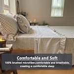 NSNLGSGC Tan Gingham Ruffle Queen Sheet Set | Taupe, Soft Pre-Washed Microfiber, Plaid, 4-Pieces Farmhouse, Deep Pocket