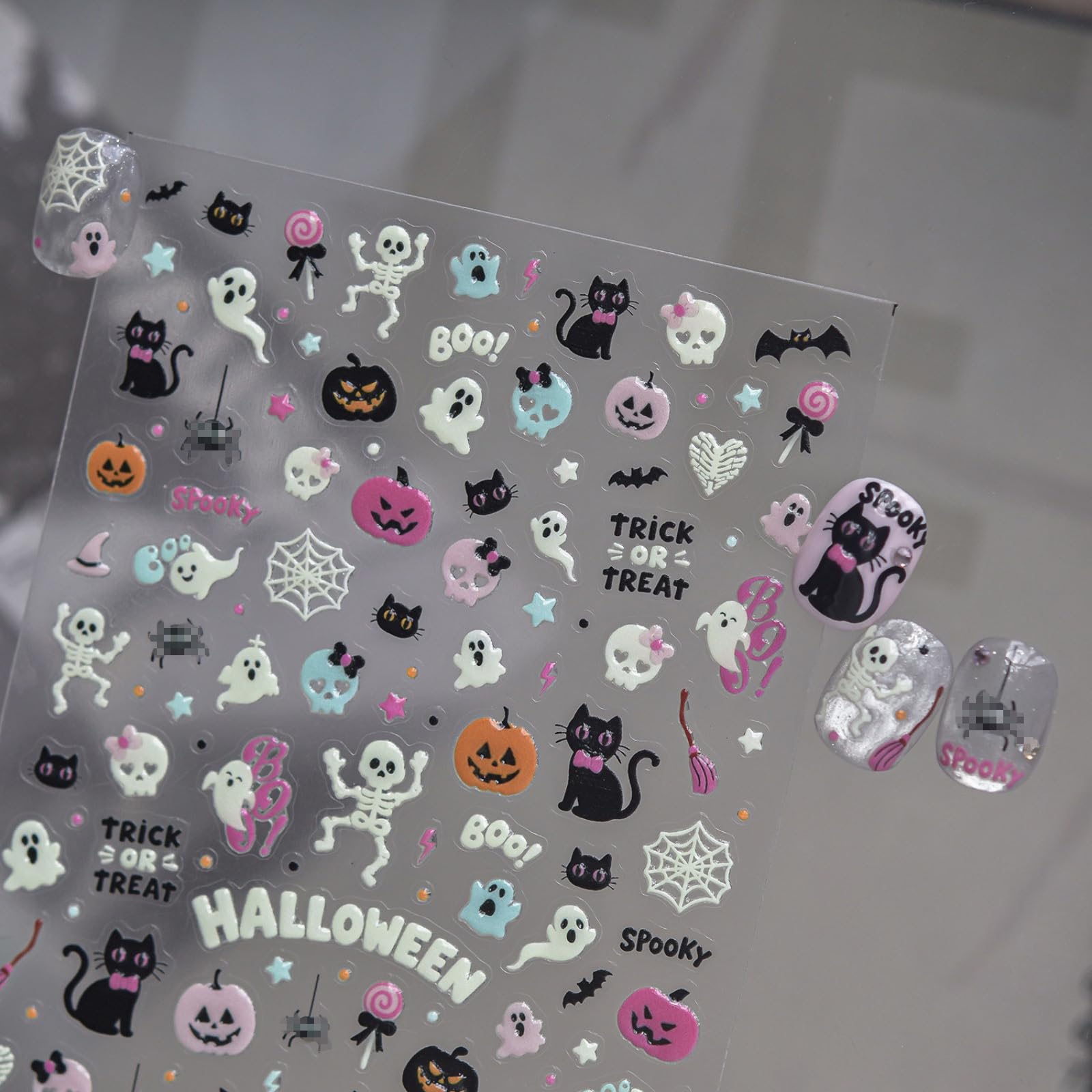 Halloween Nail Stickers Decals Pastel Ghost Skeleton Pumpkin Nail Decals
