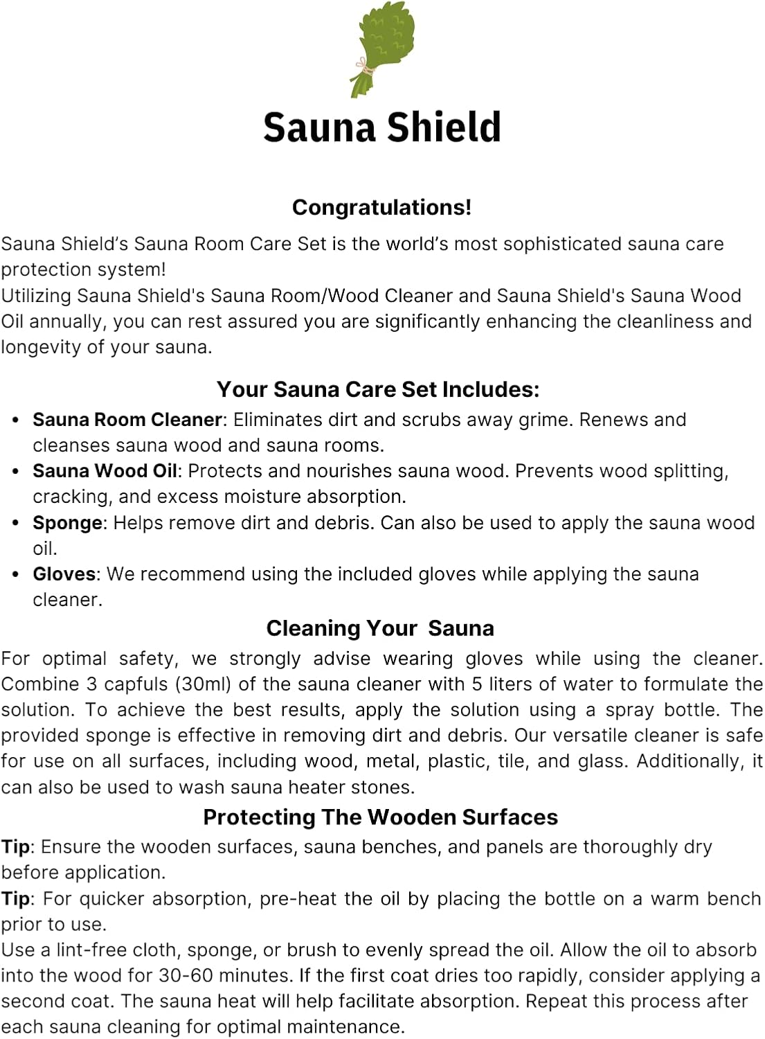 Sauna Care Set – Sauna Wood Oil (1.32 Gallons) & Sauna Cleaner (33.8 fl oz) with Applicator Sponge & Gloves | Protects, Cleans & Nourishes Sauna Wood | For Traditional & Infrared Saunas