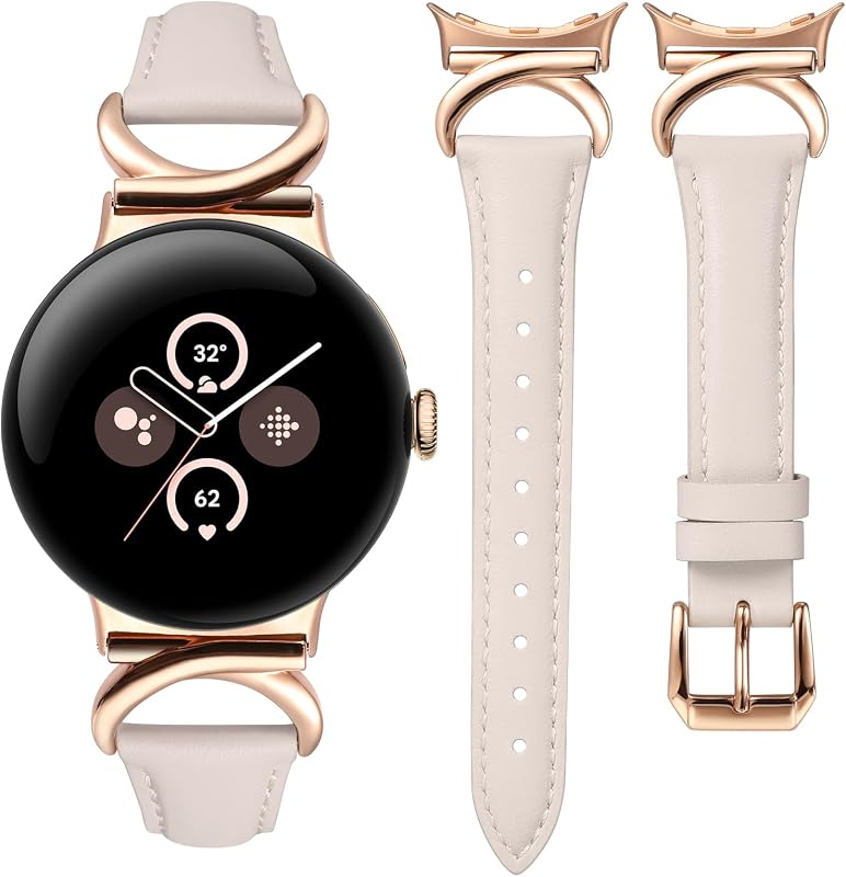 Leather Band Compatible with Google Pixel Watch 4/3 41mm/Pixel Watch 2/1 Bands Women,Slim Thin Dressy Designer Premium Leather Strap with C-Shape Metal Buckle for Google Smartwatch Accessories