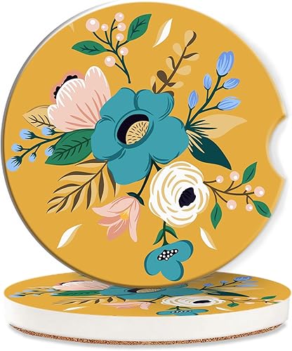 Posavasos de cerámica absorbente con diseño de flores tropicales para automóvil, ramo de rosas vintage, para mujeres y hombres, portavasos de