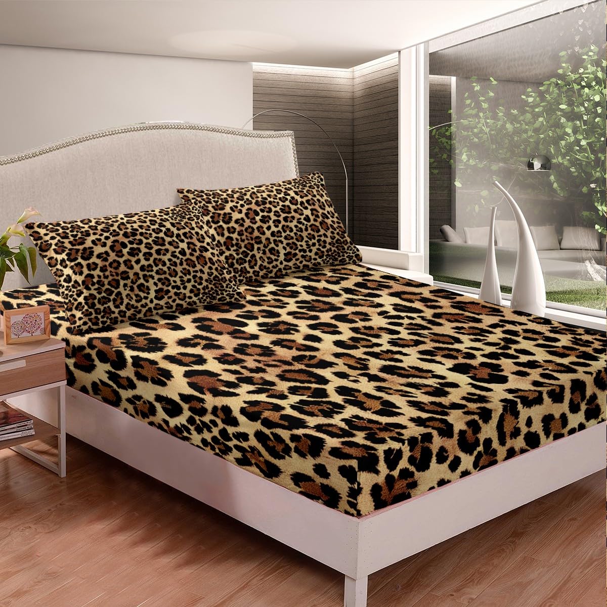 Black Brown Leopard Print Sheet Sets Women Cheetah Print Fitted Sheet for Kids Boys Girls Children Men Africa Animal Wildlife Bedding Set Ultra Soft Decor Safari Bed Cover No Flat Sheet Twin Size