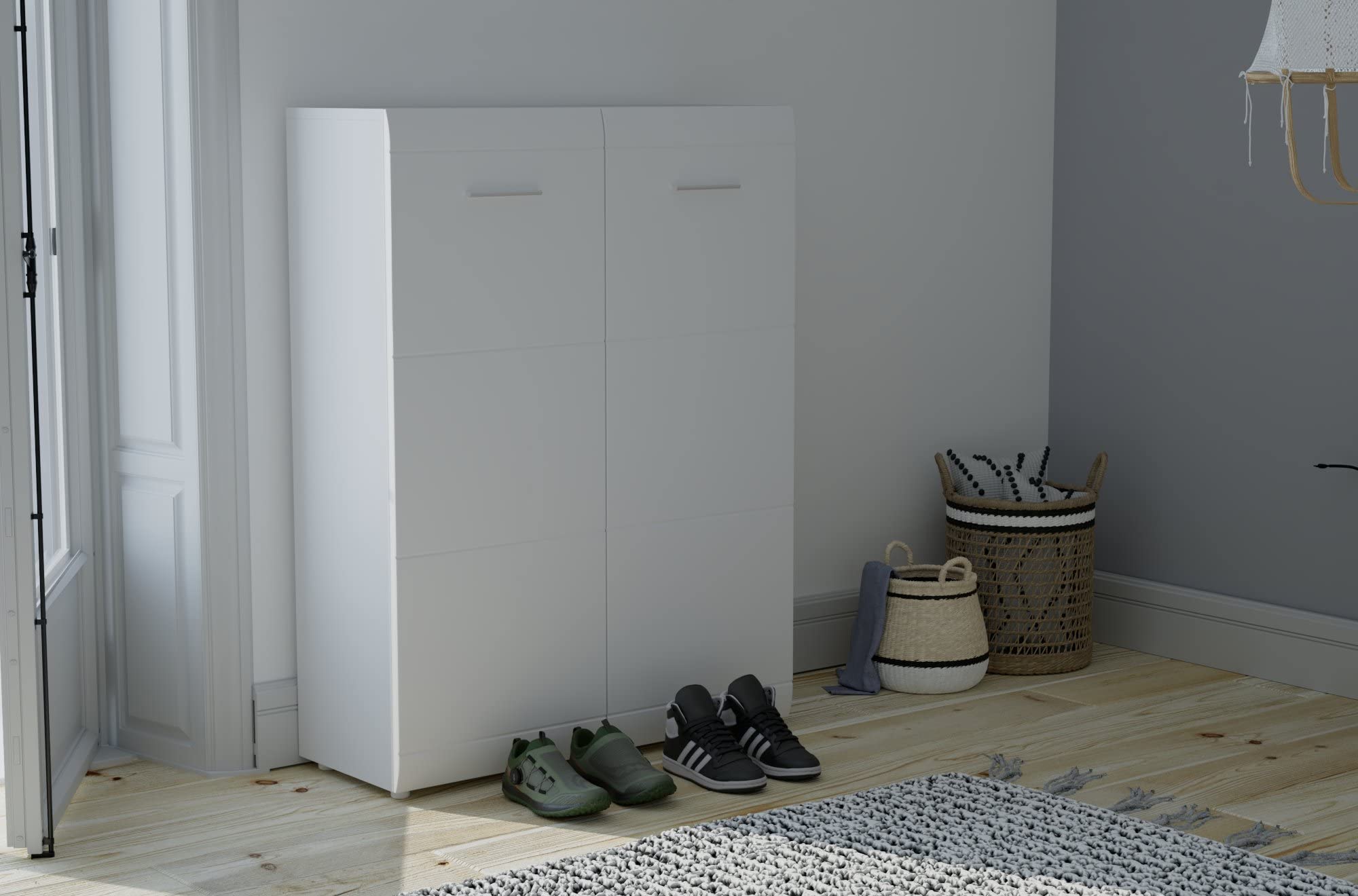 GERMANIA DIE MÖBELMACHER Meuble à Chaussures 3524-84 GW-Adana, en Blanc, façades Brillantes avec fraisage de rainures, 90 x 120 x 36 cm (l/h/p)