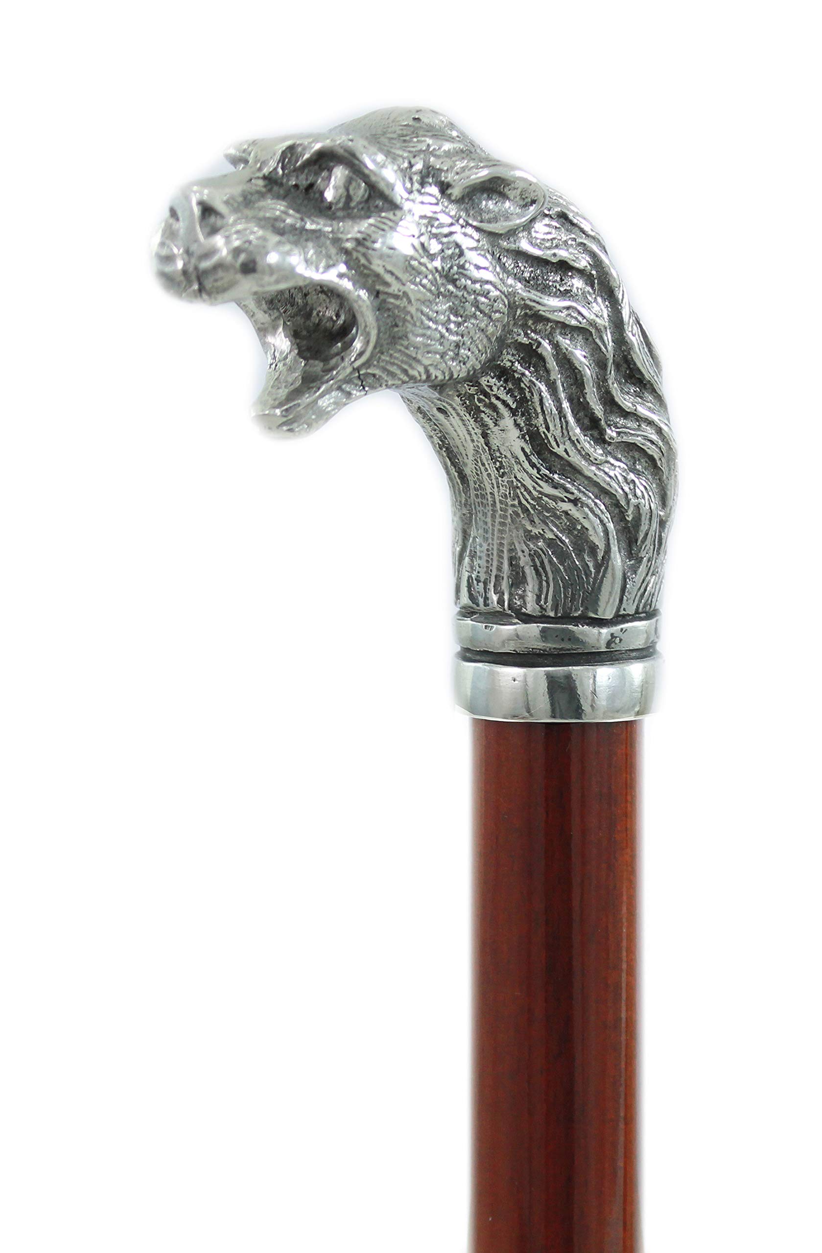 Bastón de paseo CAVAGNINI madera y peltre puro león elegante para ancianos ceremonia (marrón)