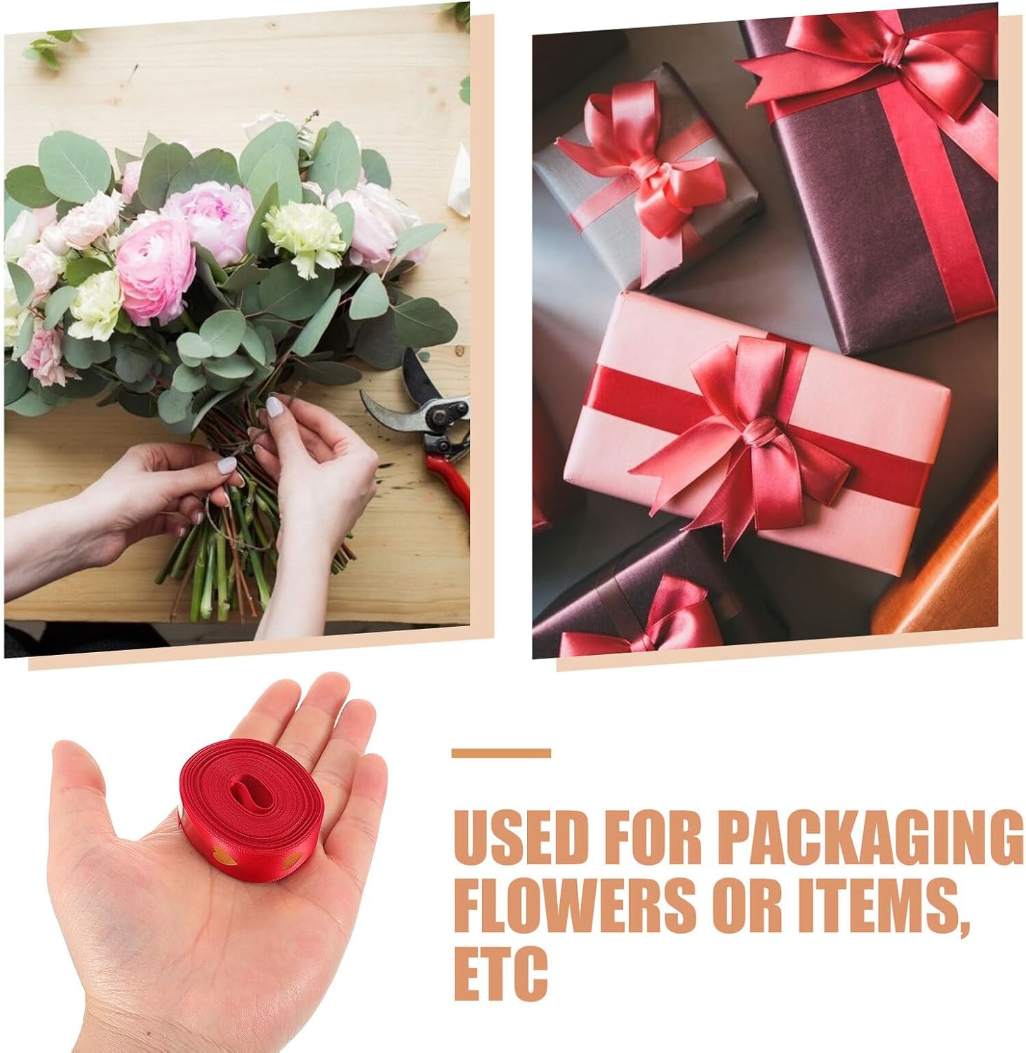 Valentine’s Day Heart Ribbon 4 Rolls 5 Yards Each Red Black Burgundy Beige Wired Edge Decorative Wrapping Ribbon for Boxes Flower Bouquets Wedding Party DIY Craft Supplies image 3