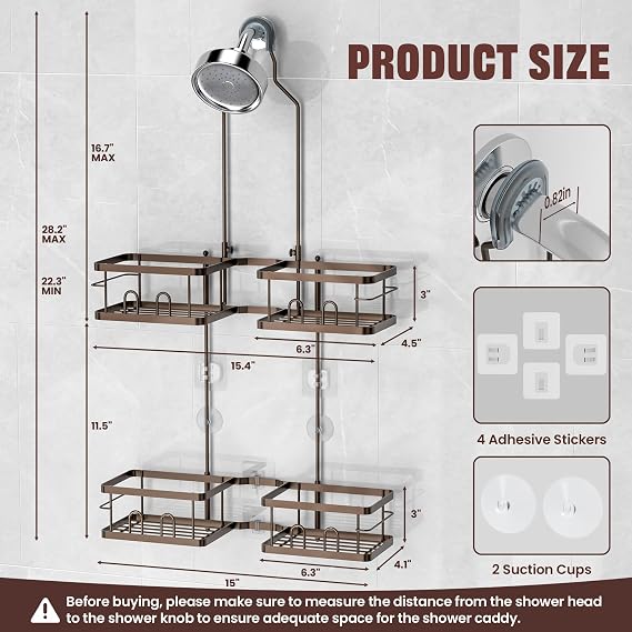 REINHARDT Adjustable Shower Caddy Hanging for Handheld Showerheads, Bronze