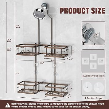 REINHARDT Adjustable Shower Caddy Hanging for Handheld Showerheads, Bronze