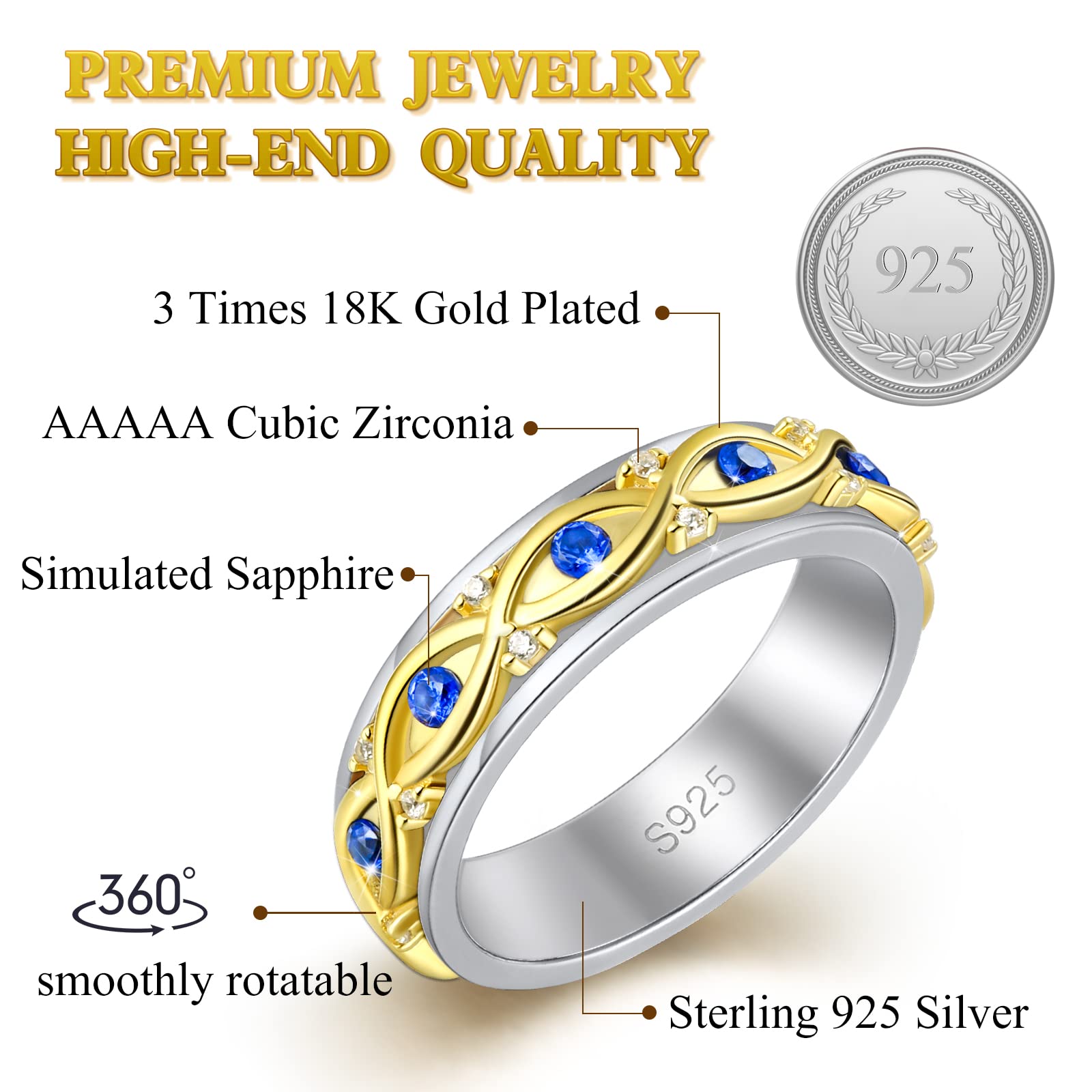 Anillo giratorio de plata de ley 925 para ansiedad, para mujeres, hombres e hijas