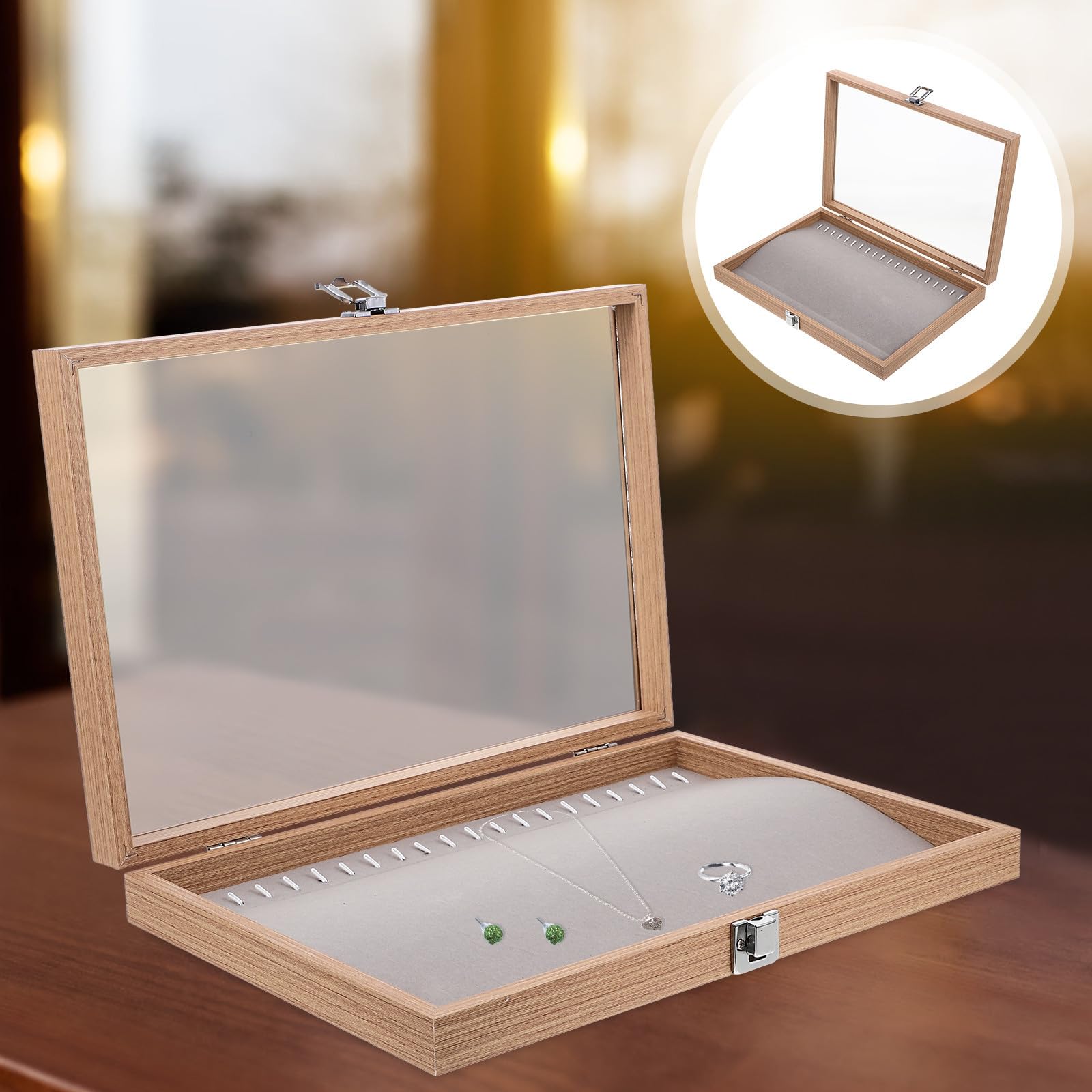 TEHAUX Madera Joyero 20 Compartimentos con Ventana Transparente, de Mesa
