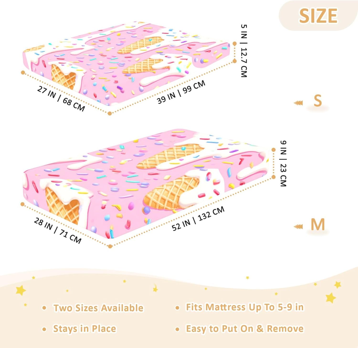 Cute Ice Creams Funny Crib Sheets Soft Breathable Fitted Cotton Baby Crib Sheets Mattress Cover for Girl Boy, 52" x 28" x 9"