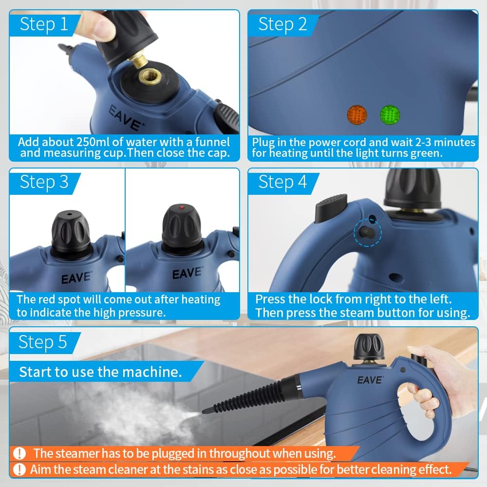 Handheld Steam Cleaner, Steamer for Cleaning, 10 in 1 Set Car Steamer for Surface Cleaning, Small Steam Cleaner for Furniture, Car Detailing, Home, Kitchen, Toilet, Bathroom, Upholstery