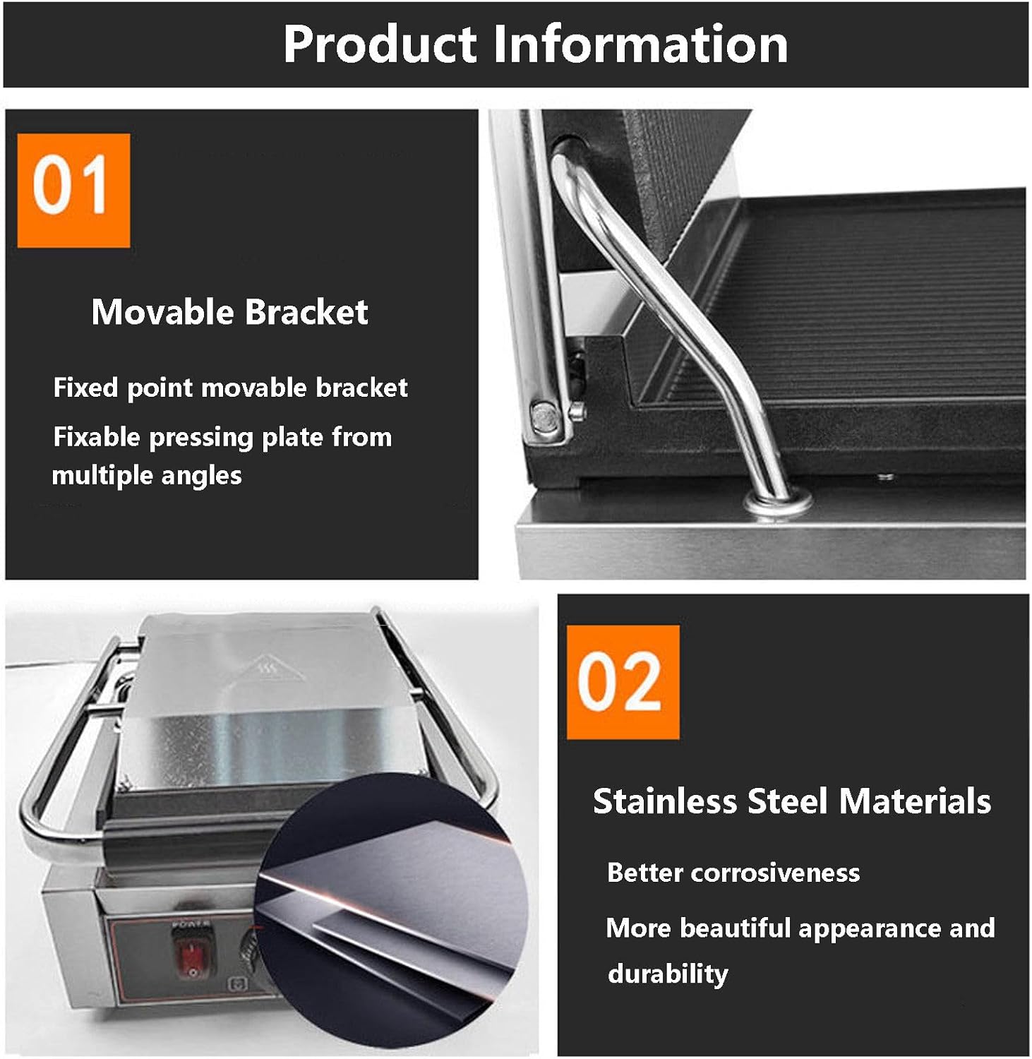 Electric Sandwich Press Grill Deep Fill Toastie Maker Stainless Steel Sandwich Press Non-Stick Grooved Grill Design Easy To Clean (1800W)