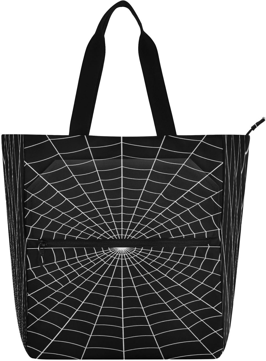 decorative Books Totes Book Bagfor Kids Boys Girls Cool Spider Web Black White 600D Oxford fabric Library Book Bag with Zipper for School Shopping Grocery