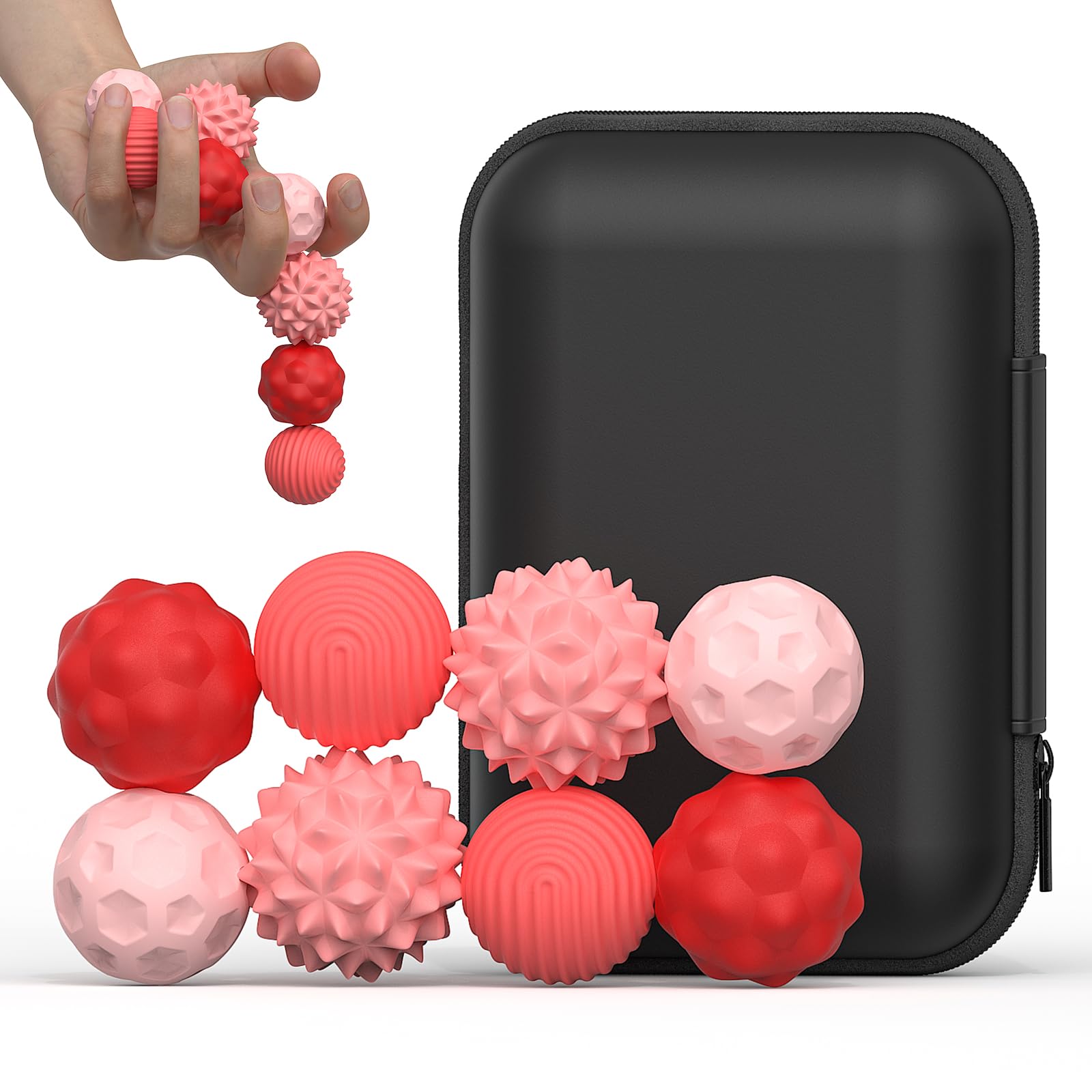 8PCS Balls Fidget Toys, Texture Tactile Sensory Balls, Balls with Silicone Shell, Stress Anxiety Relief Sensory Toys for Fingers Hands for Adults & Teens with Autism (L Pink)