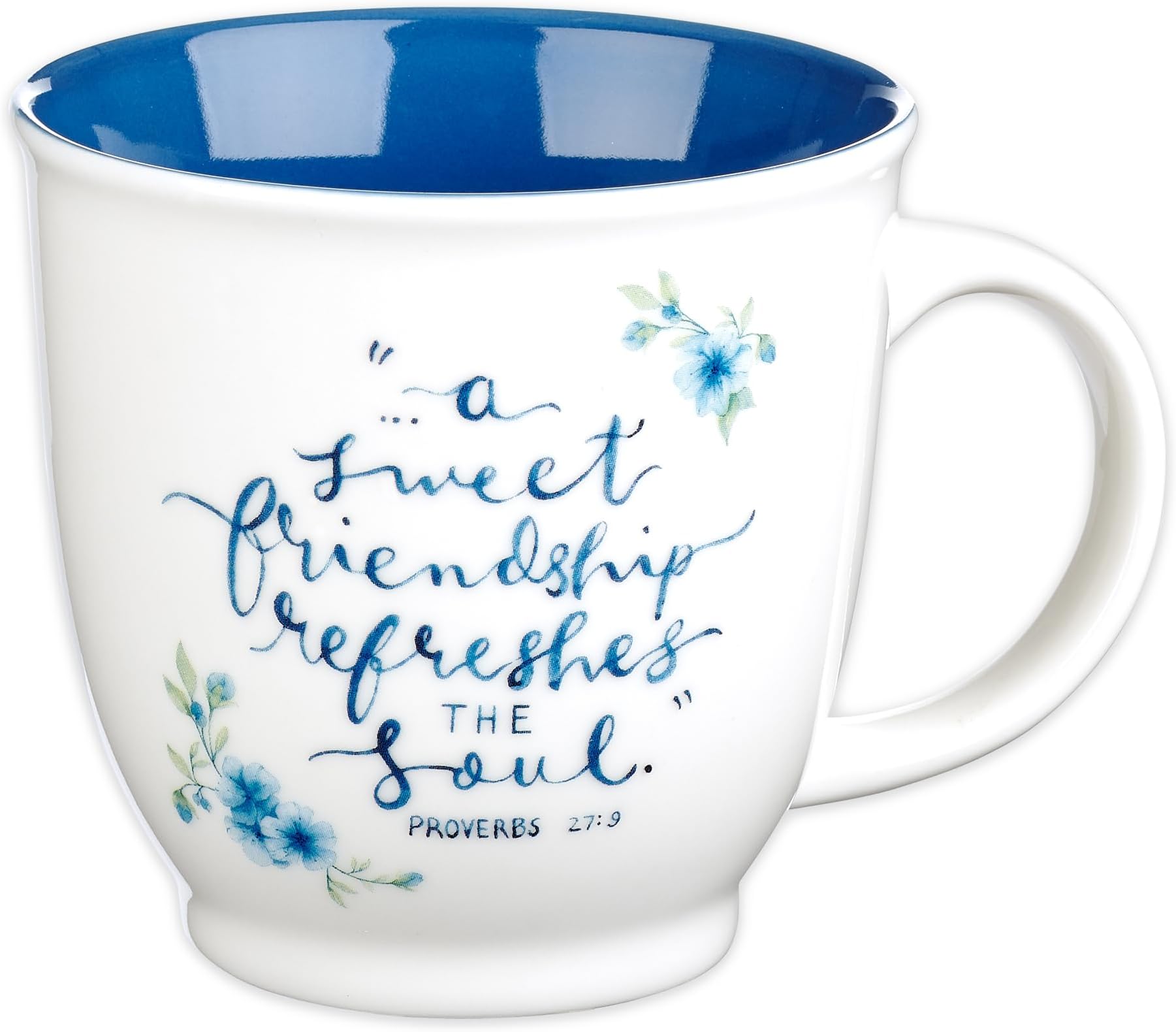 Christian Art Gifts Ceramic Coffee/Tea Mug 14 oz Blue Floral Friendship Mug | A Sweet Friendship Refreshes The Soul Proverbs 27:9 Encouraging Friendship Mug for Women Microwave/Dishwasher Safe