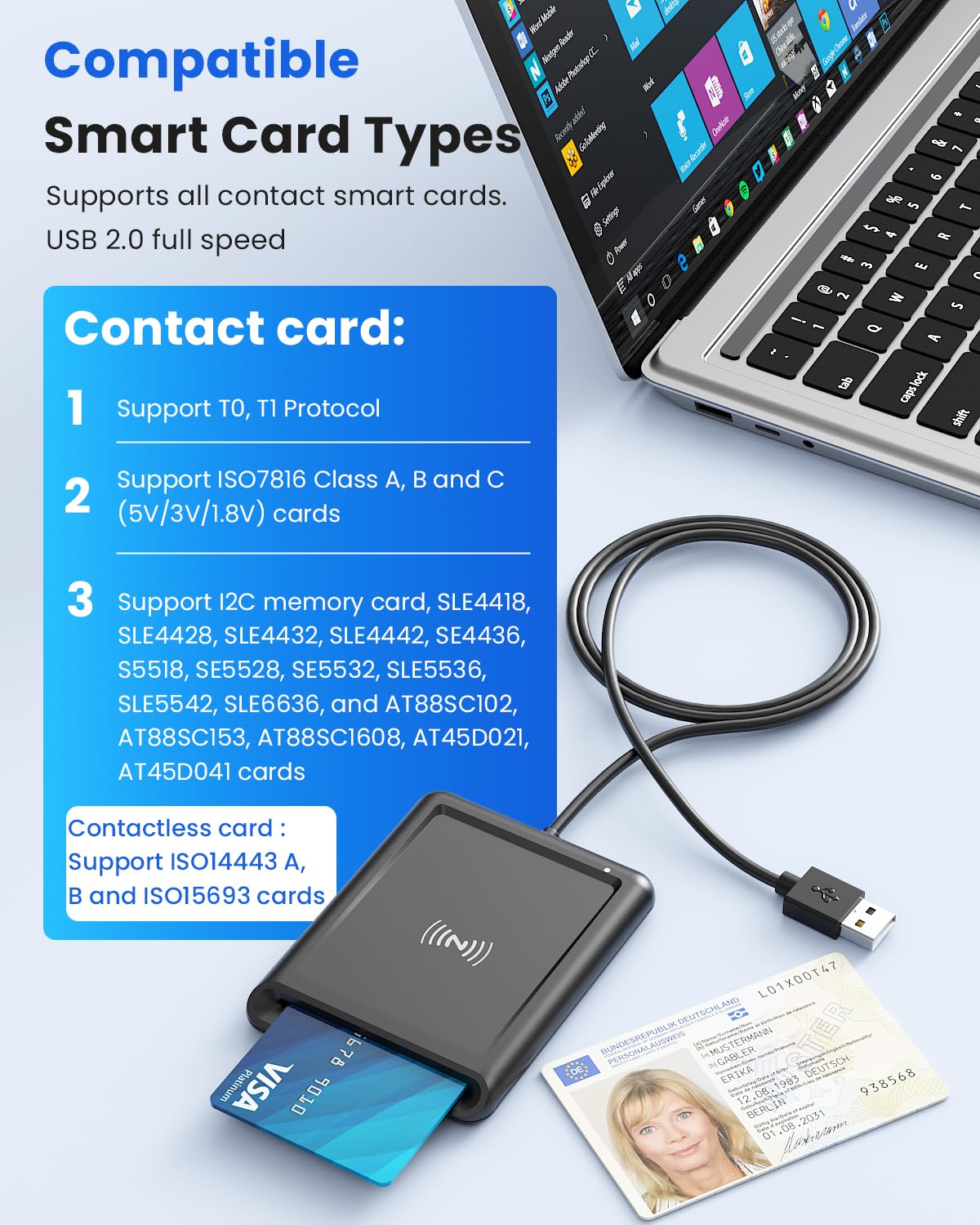 USB-A Lector Tarjetas Inteligentes DNI con NFC con Lector de Tarjetas DNI