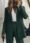 KIRUNDO Women's 2024 Fall 2 Piece Blazer Set Casual Loose Long Blazer Jackets and Dressy Wide Leg Pant Suits with Pockets