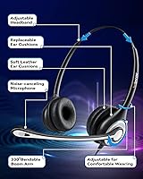 Vista 5 de Wantek audífonos de diadema con cable para teléfono con cancelación de ruidos. micrófono para ShoreTel Plantronics, Polycom, Zultys, Toshiba, NEC