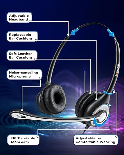 Miniatura 5 de Wantek audífonos de diadema con cable para teléfono con cancelación de ruidos. micrófono para ShoreTel Plantronics, Polycom, Zultys, Toshiba, NEC