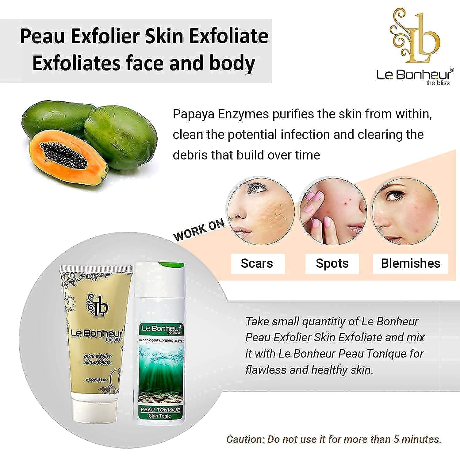 Le Bonheur Peau Exfolier Skin Exfoliate | De-Tan Glow Face Pack & Scrub 2 in 1 | Men & Women |100 gram 4
