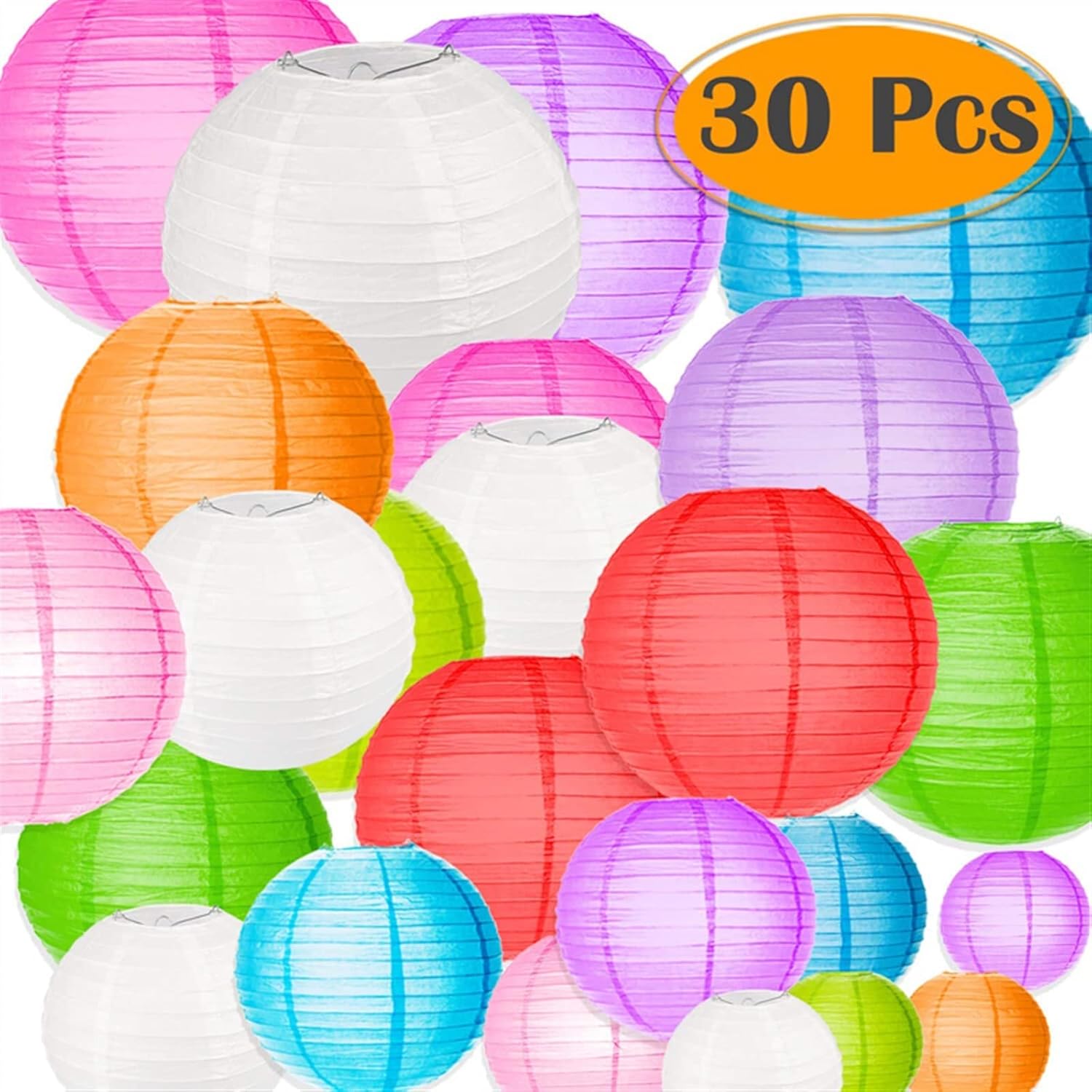 Paper Lanterns 30 Pcs/Set Paper Lantern Assorted Sizes and Colorful Round lampion de Mariage Wedding Party Hanging lampion Decor for Weddings Patios Decor (Color : Colorful)