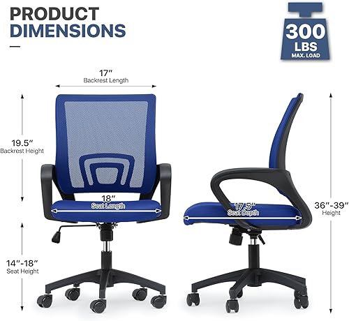 Miniatura 25 de MoNiBloom Silla de oficina de malla para el hogar, silla giratoria ergonómica con respaldo medio con asiento acolchado y reposabrazos, capacidad de